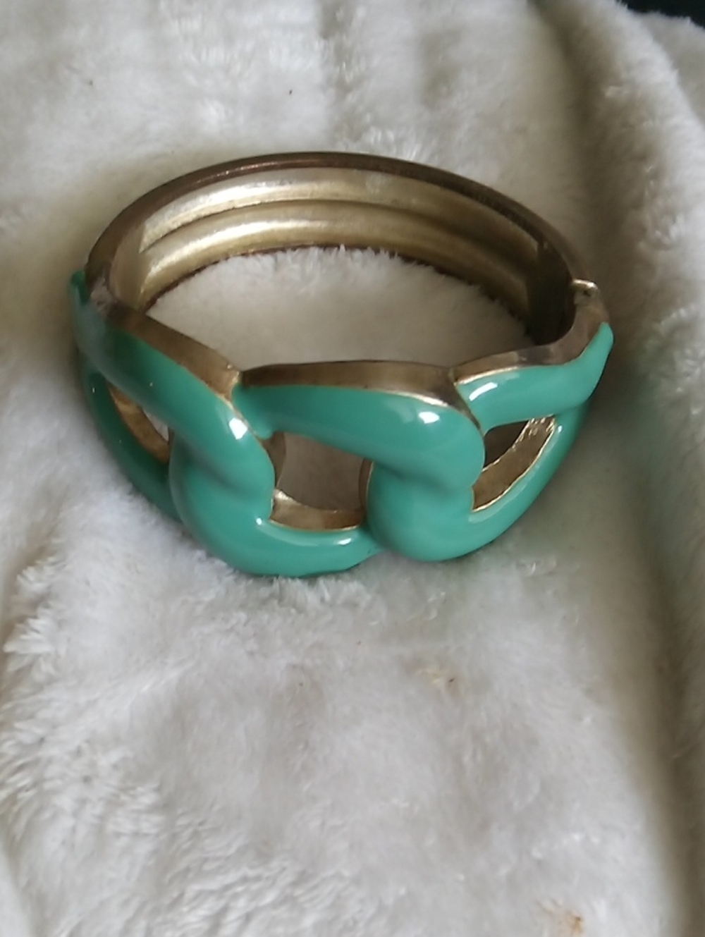 Vintage Gold-Tone Bracelet with Mint Green Enamel Links